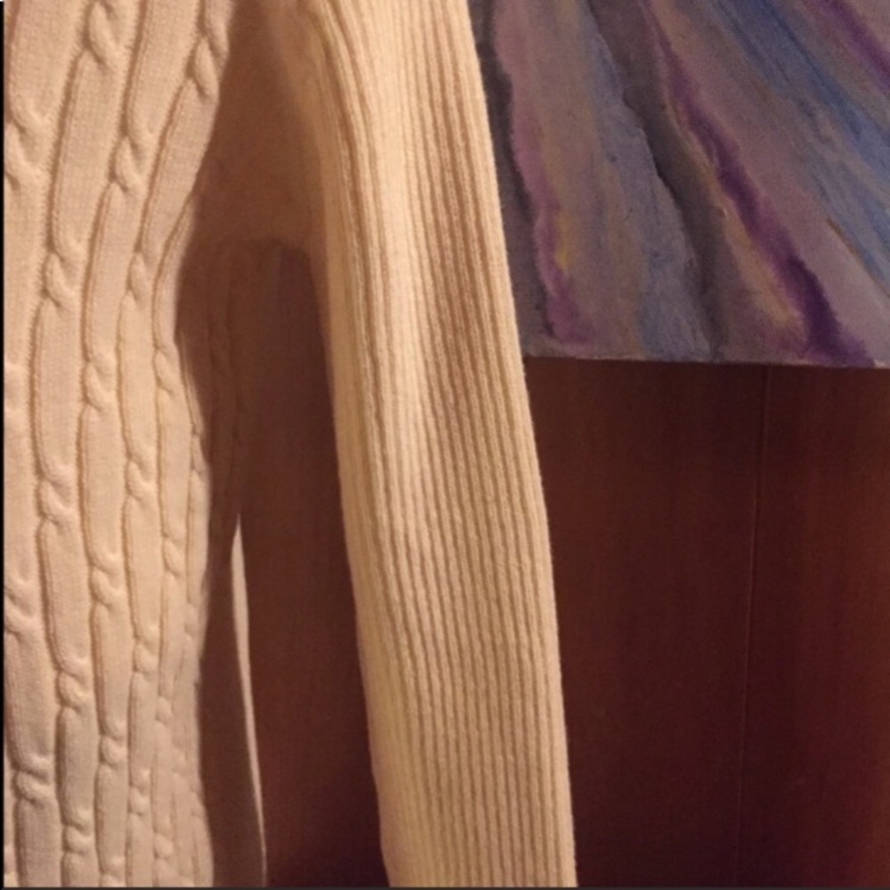 Karen Scott V necked natural creamy white  cable knit pullover sweater HP25 - Picture 4 of 11